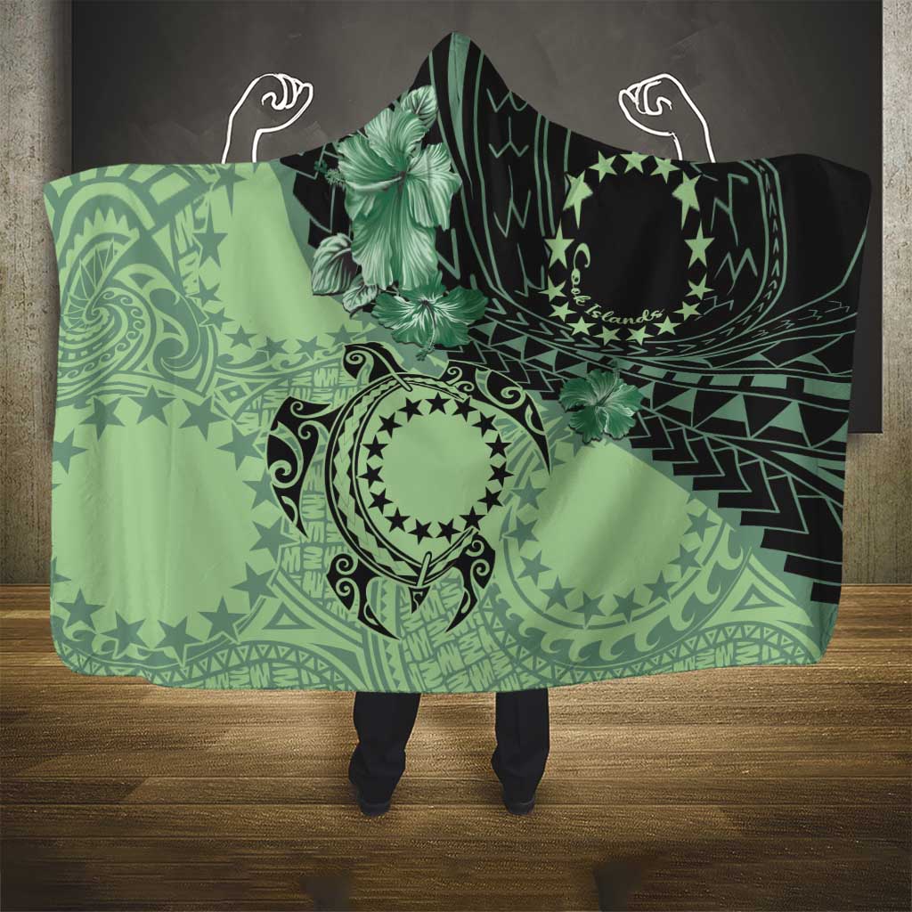 Cook Islands Turtle Hooded Blanket Stars and Hibiscus - Green LT01 - Polynesian Pride