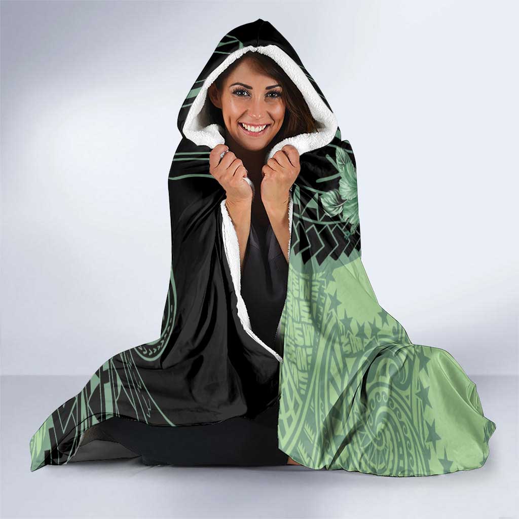 Cook Islands Turtle Hooded Blanket Stars and Hibiscus - Green LT01 - Polynesian Pride