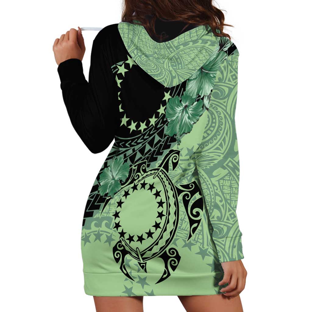 Cook Islands Turtle Hoodie Dress Stars and Hibiscus - Green LT01 - Polynesian Pride