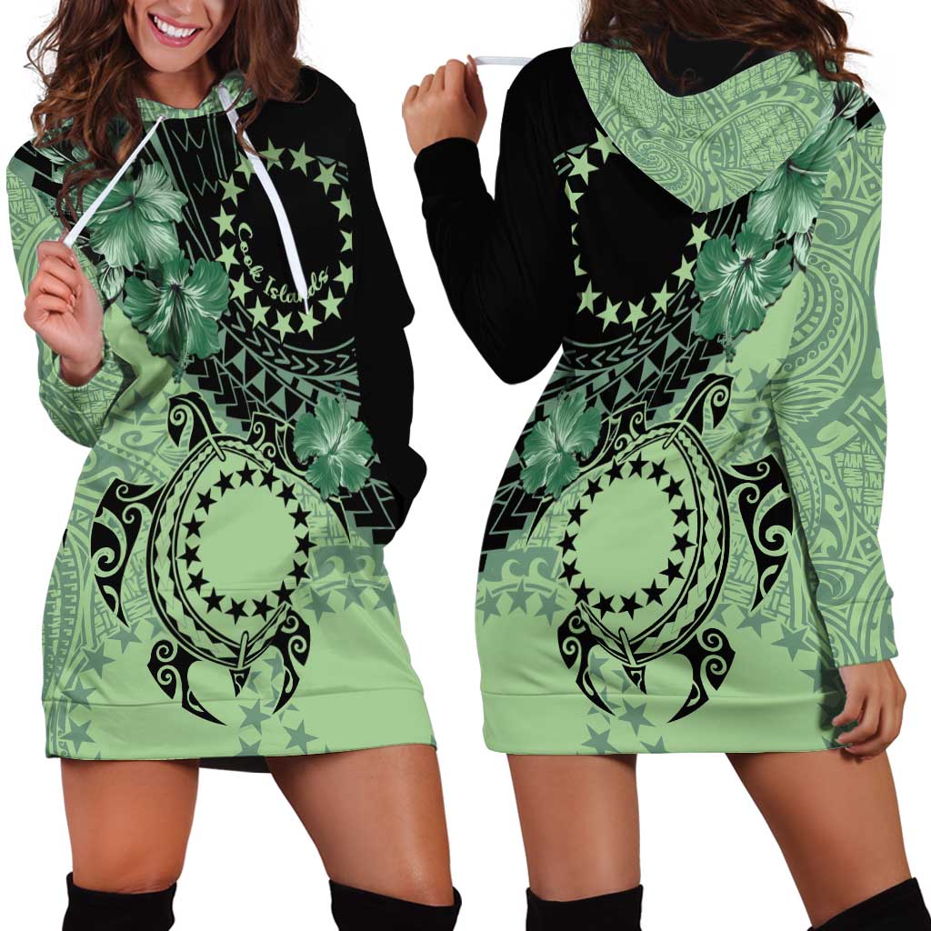 Cook Islands Turtle Hoodie Dress Stars and Hibiscus - Green LT01 - Polynesian Pride