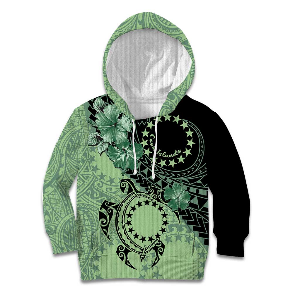 Cook Islands Turtle Kid Hoodie Stars and Hibiscus - Green