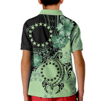 Cook Islands Turtle Kid Polo Shirt Stars and Hibiscus - Green