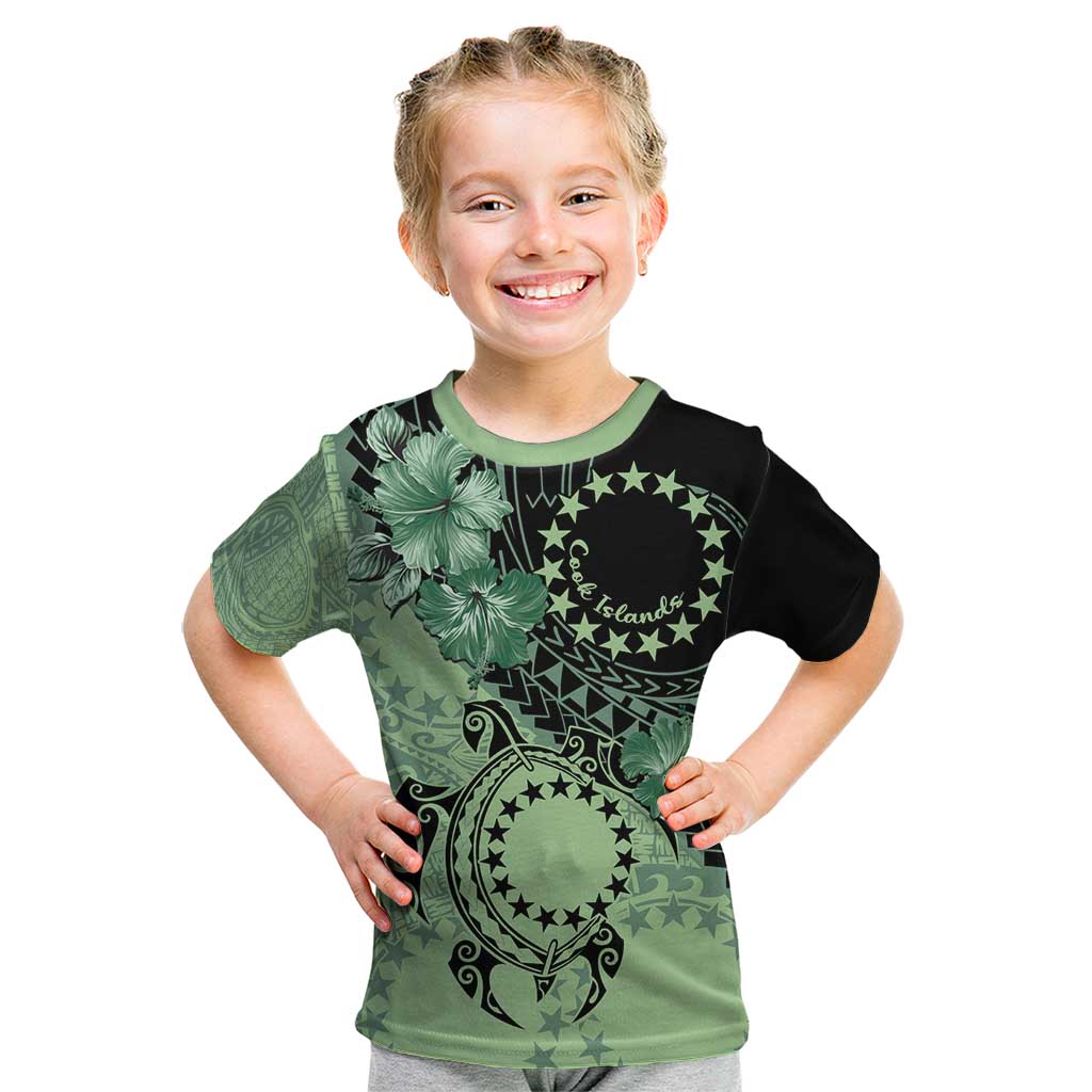Cook Islands Turtle Kid T Shirt Stars and Hibiscus - Green LT01 Green - Polynesian Pride