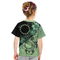 Cook Islands Turtle Kid T Shirt Stars and Hibiscus - Green LT01 - Polynesian Pride