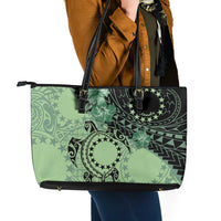 Cook Islands Turtle Leather Tote Bag Stars and Hibiscus - Green LT01 - Polynesian Pride