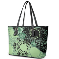 Cook Islands Turtle Leather Tote Bag Stars and Hibiscus - Green LT01 - Polynesian Pride