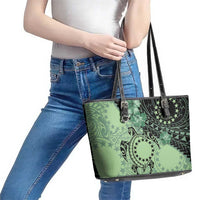Cook Islands Turtle Leather Tote Bag Stars and Hibiscus - Green LT01 - Polynesian Pride