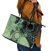 Cook Islands Turtle Leather Tote Bag Stars and Hibiscus - Green LT01 - Polynesian Pride