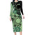 Cook Islands Turtle Long Sleeve Bodycon Dress Stars and Hibiscus - Green