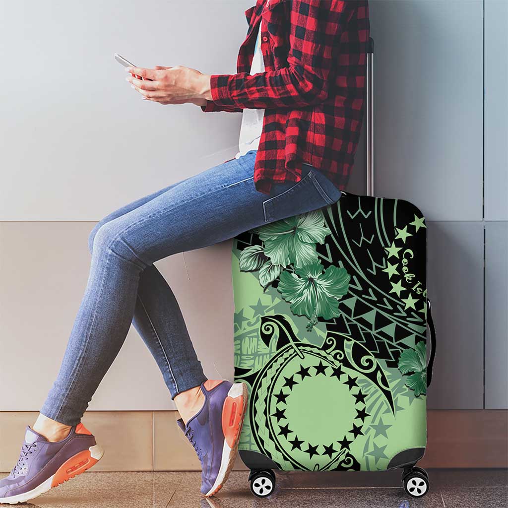 Cook Islands Turtle Luggage Cover Stars and Hibiscus - Green