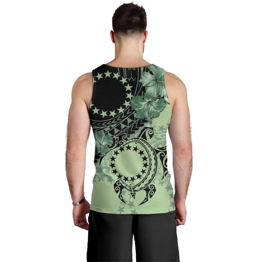 Cook Islands Turtle Men Tank Top Stars and Hibiscus - Green LT01 - Polynesian Pride