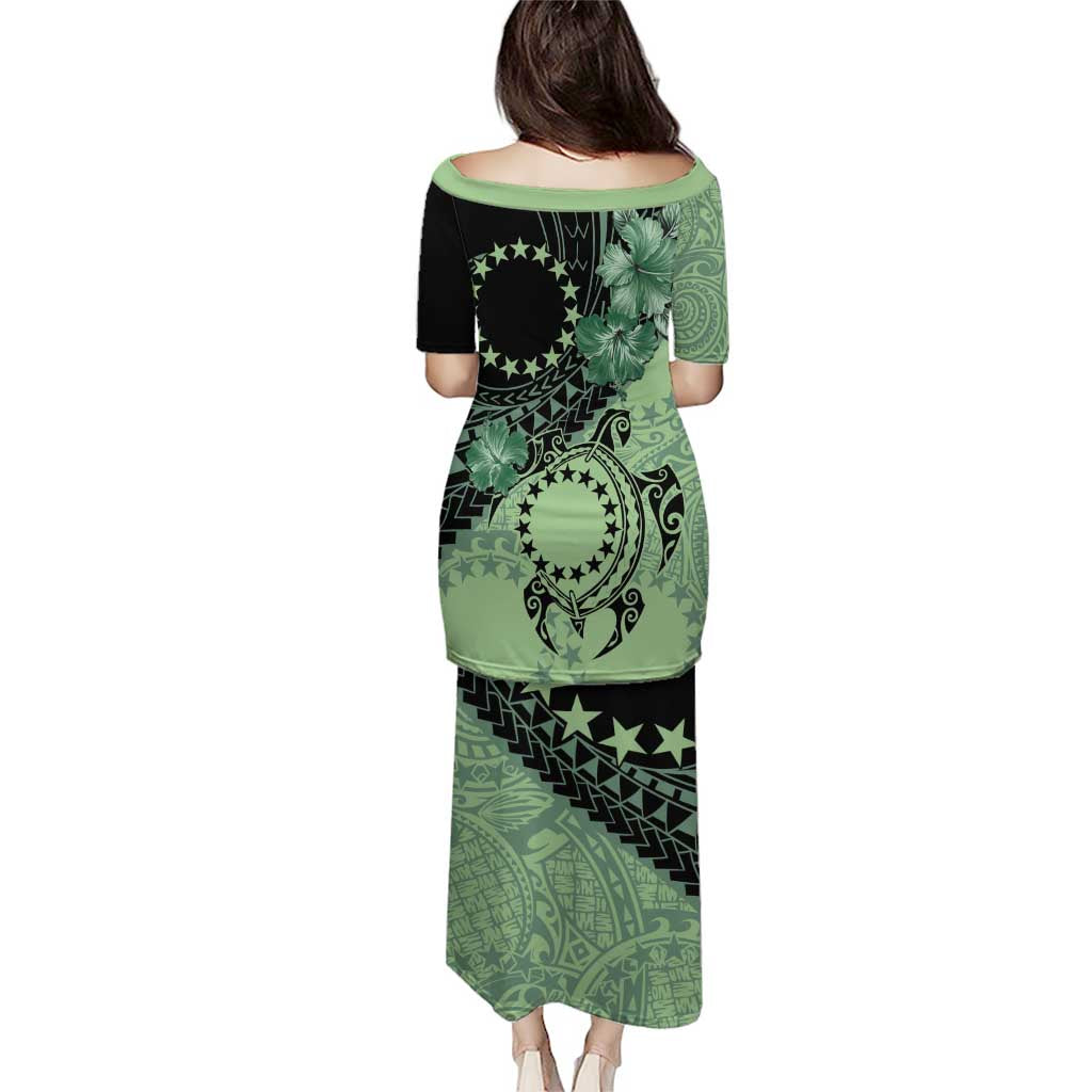 Cook Islands Turtle Puletasi Stars and Hibiscus - Green LT01 - Polynesian Pride