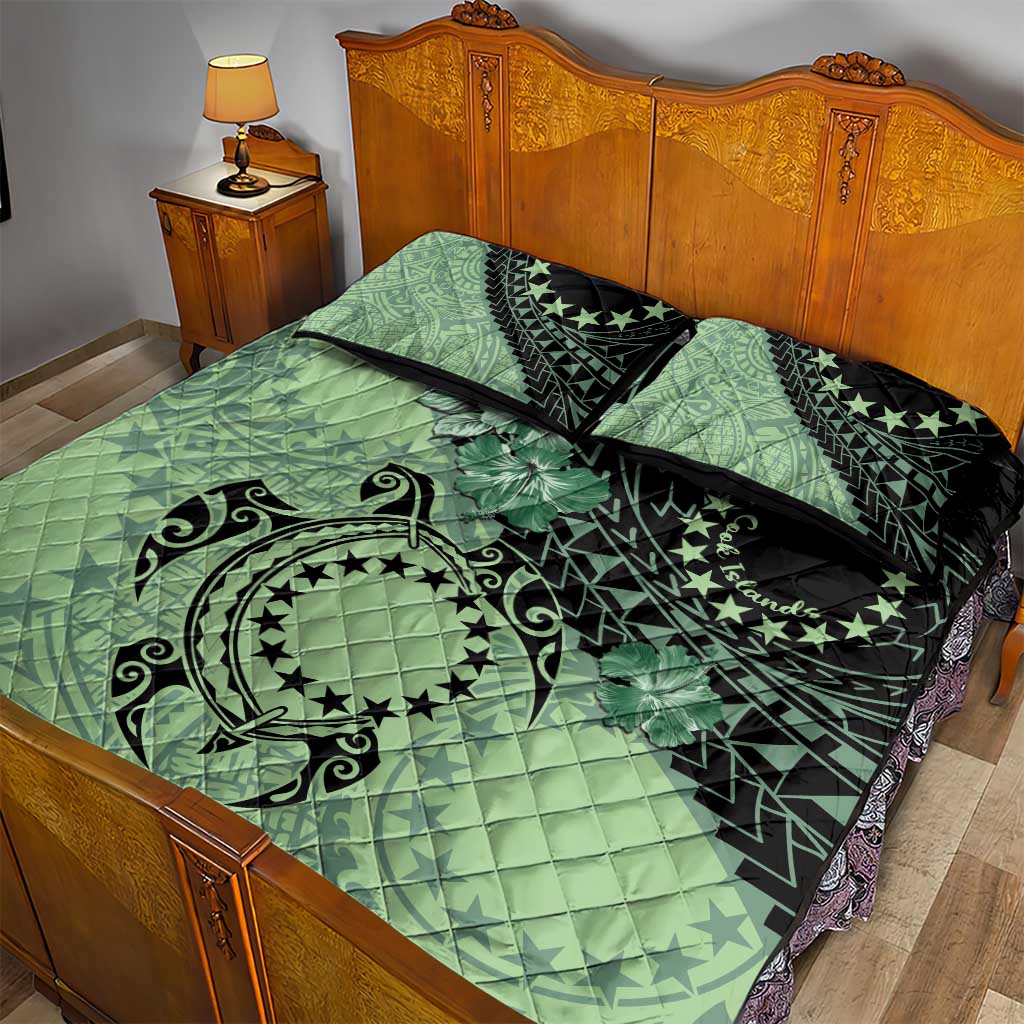 Cook Islands Turtle Quilt Bed Set Stars and Hibiscus - Green LT01 - Polynesian Pride