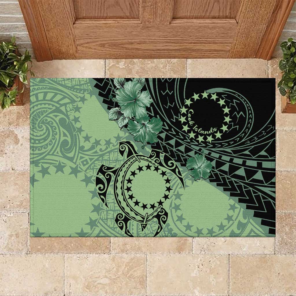 Cook Islands Turtle Rubber Doormat Stars and Hibiscus - Green LT01 Green - Polynesian Pride