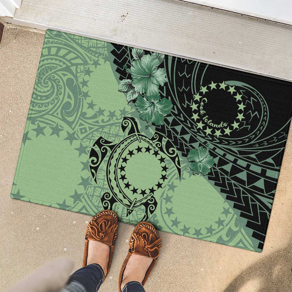 Cook Islands Turtle Rubber Doormat Stars and Hibiscus - Green LT01 - Polynesian Pride