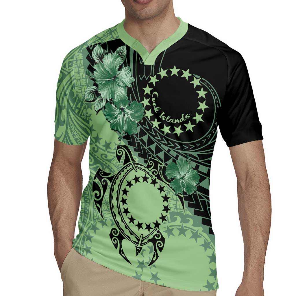 Cook Islands Turtle Rugby Jersey Stars and Hibiscus - Green LT01 - Polynesian Pride