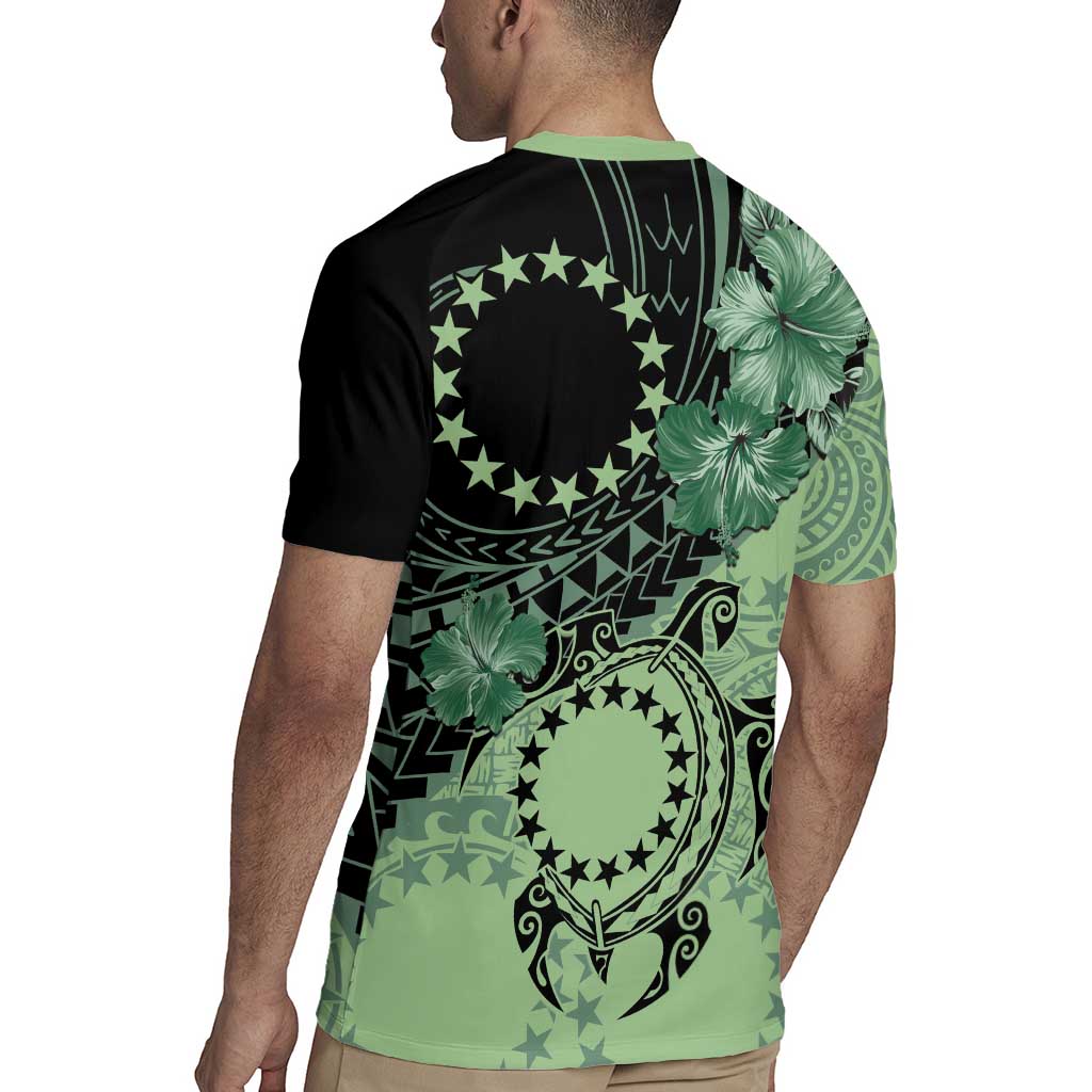 Cook Islands Turtle Rugby Jersey Stars and Hibiscus - Green LT01 - Polynesian Pride