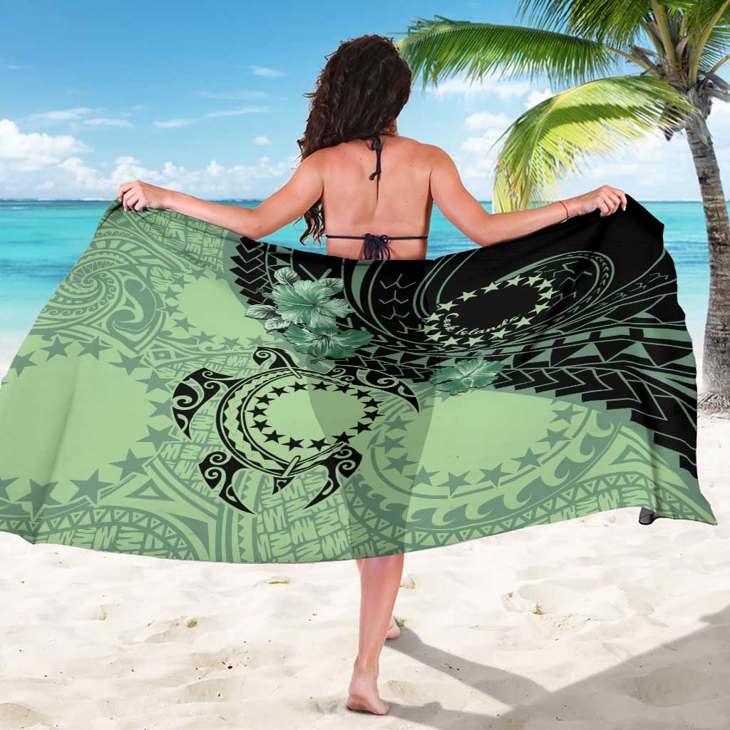 Cook Islands Turtle Sarong Stars and Hibiscus - Green