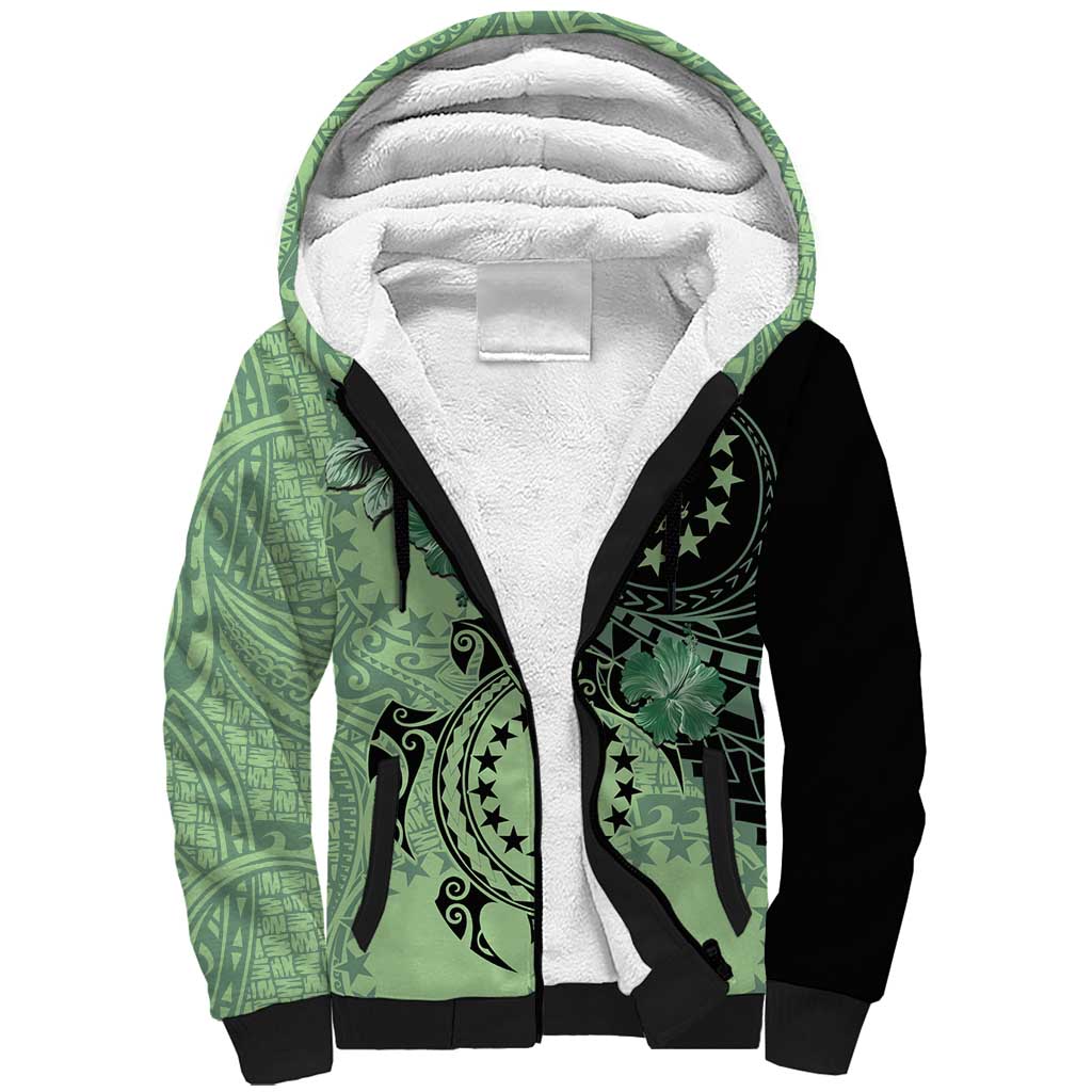 Cook Islands Turtle Sherpa Hoodie Stars and Hibiscus - Green LT01 Unisex Green - Polynesian Pride