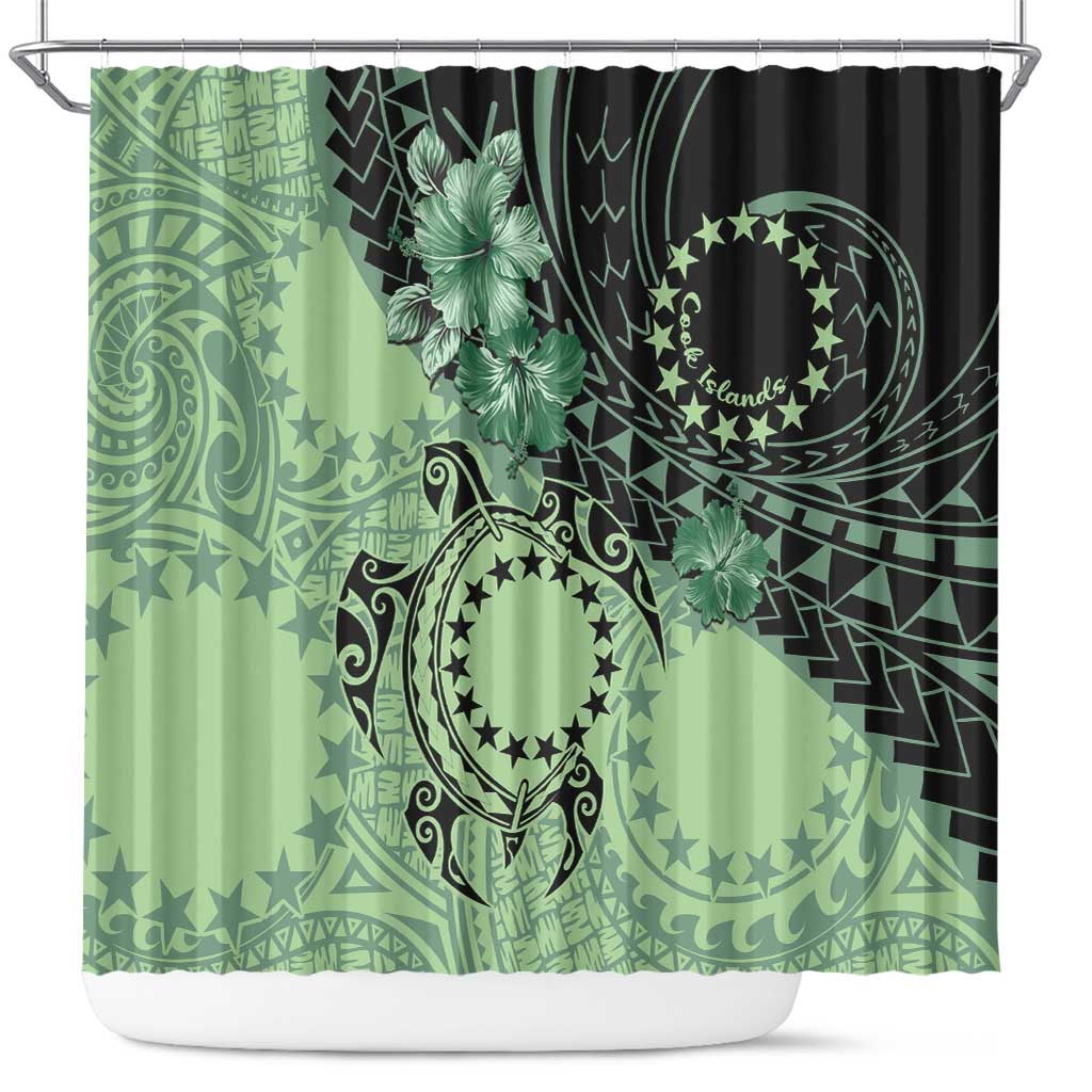 Cook Islands Turtle Shower Curtain Stars and Hibiscus - Green