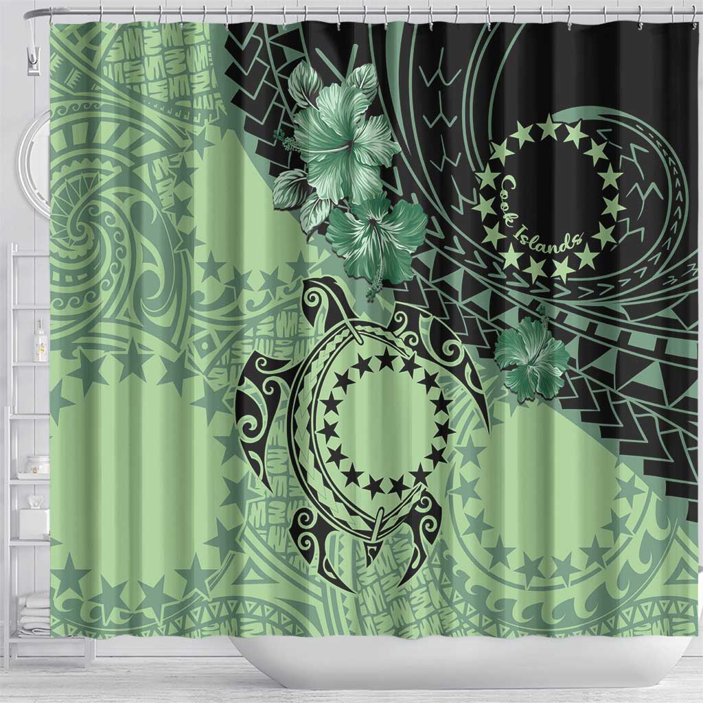 Cook Islands Turtle Shower Curtain Stars and Hibiscus - Green