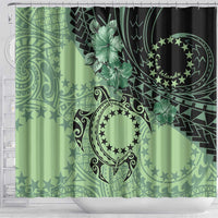 Cook Islands Turtle Shower Curtain Stars and Hibiscus - Green