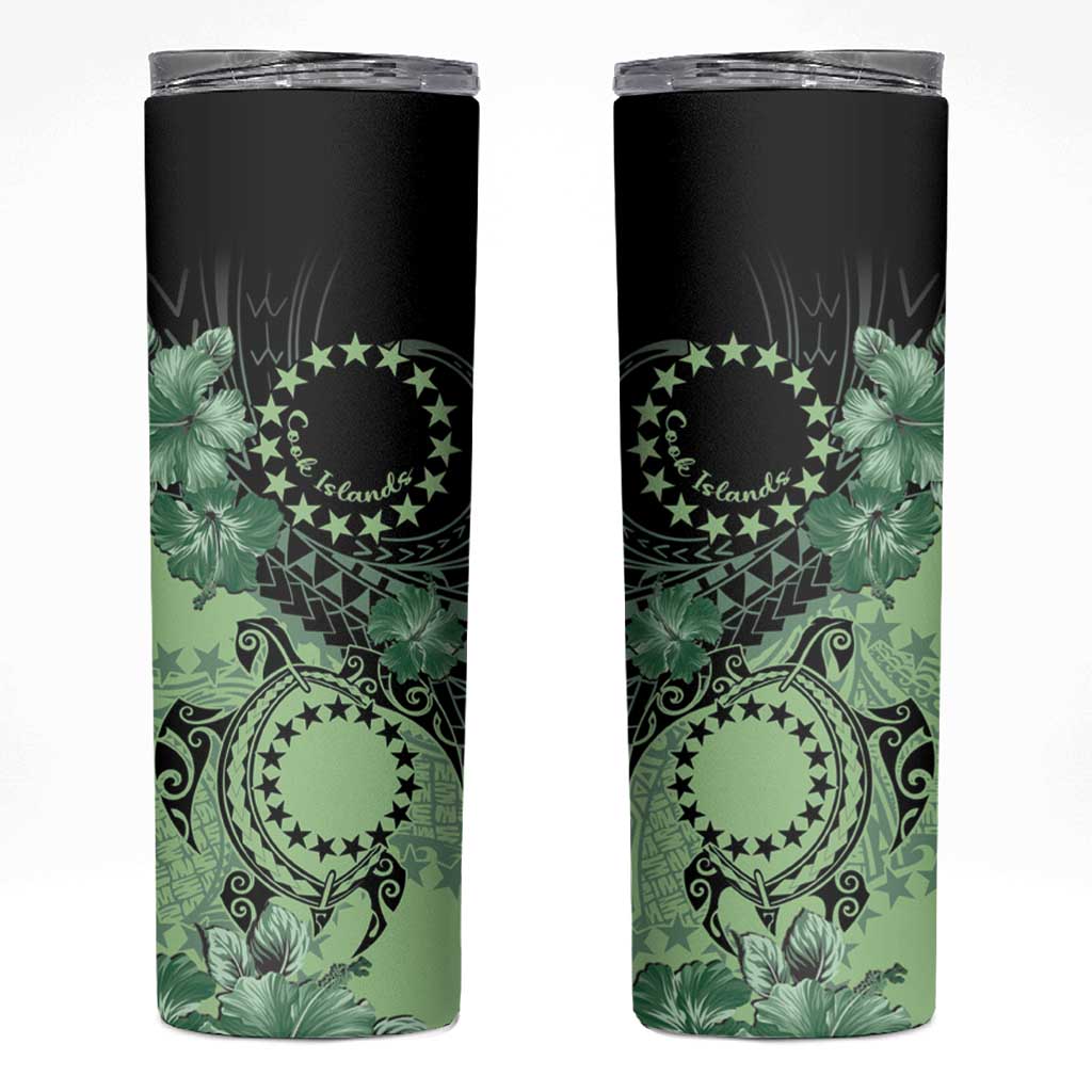 Cook Islands Turtle Skinny Tumbler Stars and Hibiscus - Green