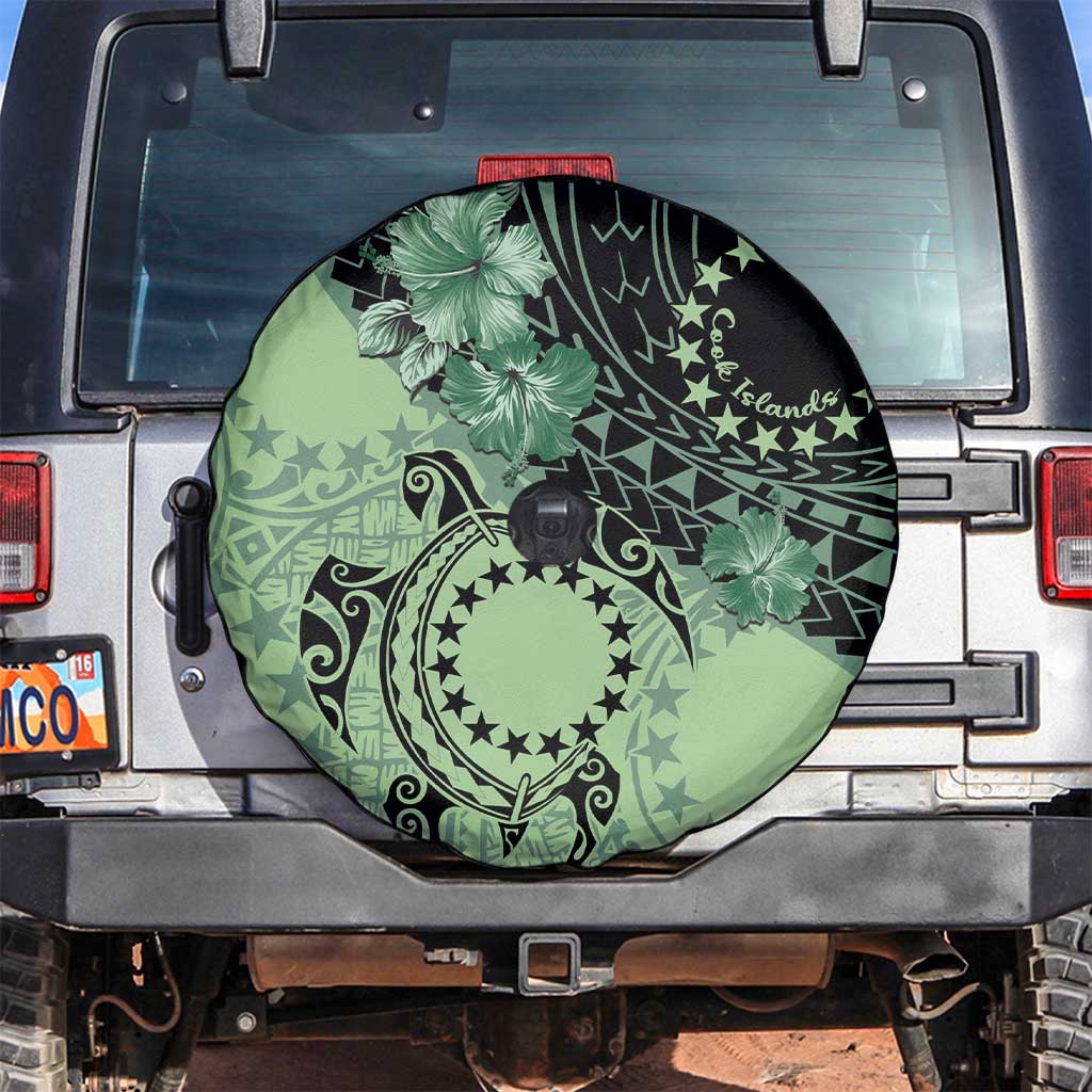 Cook Islands Turtle Spare Tire Cover Stars and Hibiscus - Green LT01 Green - Polynesian Pride