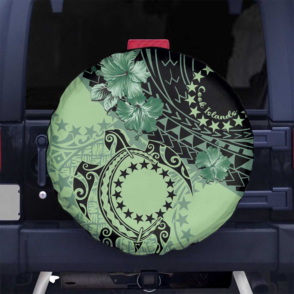 Cook Islands Turtle Spare Tire Cover Stars and Hibiscus - Green LT01 - Polynesian Pride
