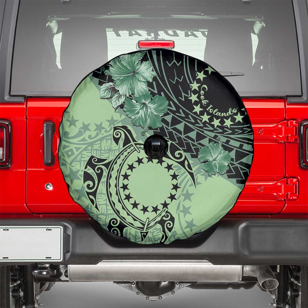 Cook Islands Turtle Spare Tire Cover Stars and Hibiscus - Green LT01 - Polynesian Pride