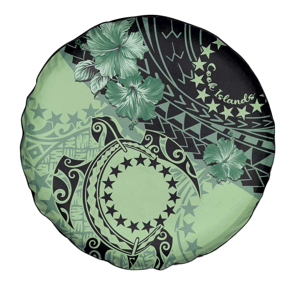 Cook Islands Turtle Spare Tire Cover Stars and Hibiscus - Green LT01 - Polynesian Pride