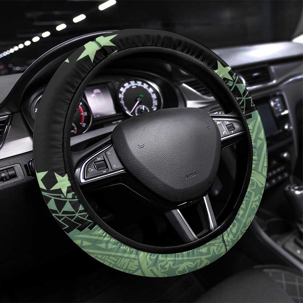 Cook Islands Turtle Steering Wheel Cover Stars and Hibiscus - Green LT01 Universal Fit Green - Polynesian Pride