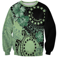 Cook Islands Turtle Sweatshirt Stars and Hibiscus - Green LT01 Unisex Green - Polynesian Pride