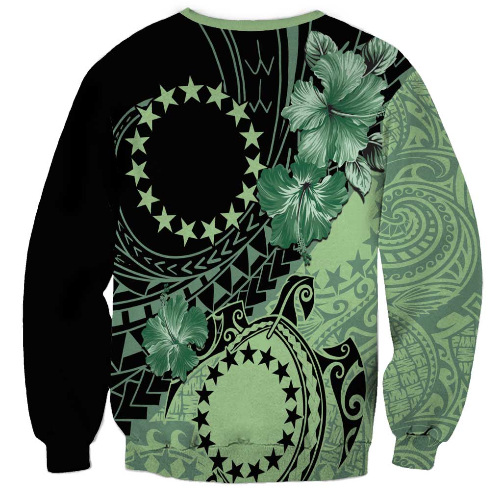 Cook Islands Turtle Sweatshirt Stars and Hibiscus - Green LT01 - Polynesian Pride