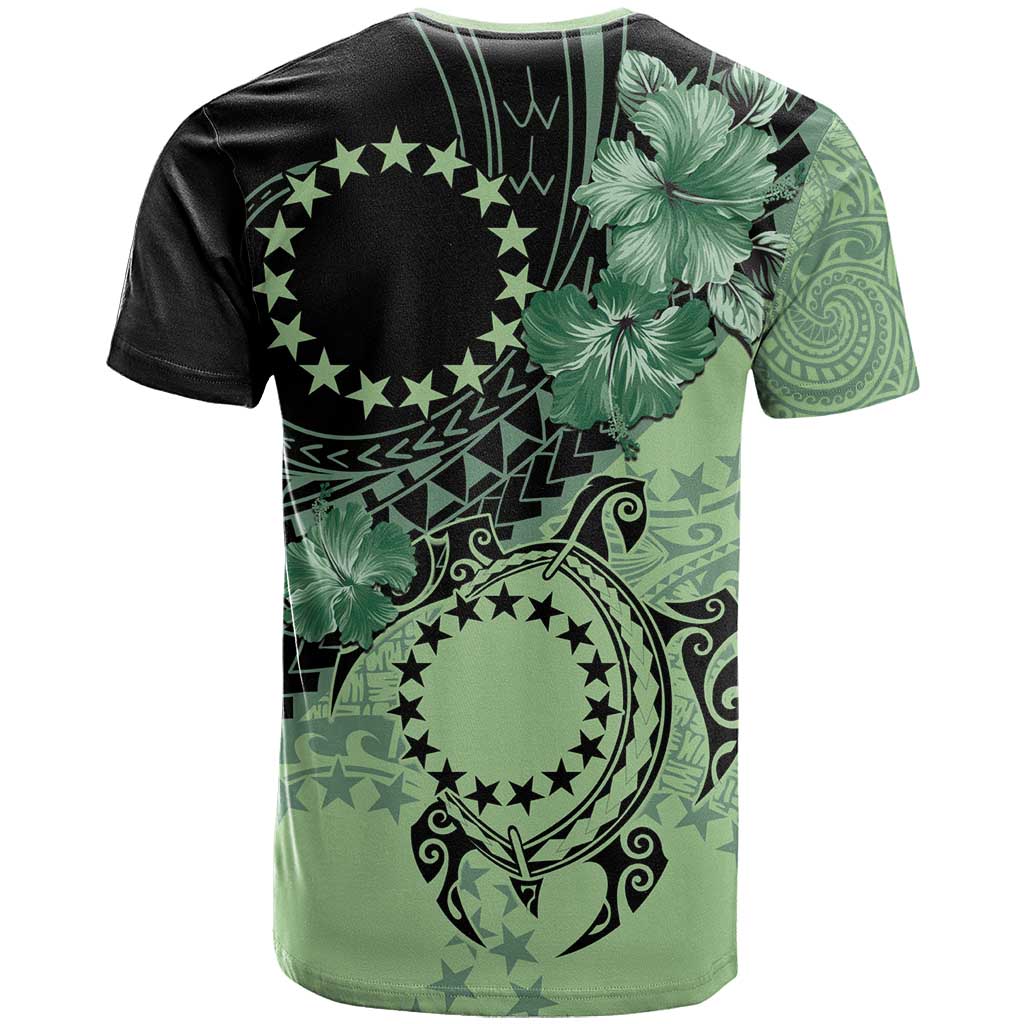 Cook Islands Turtle T Shirt Stars and Hibiscus - Green LT01 - Polynesian Pride