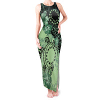 Cook Islands Turtle Tank Maxi Dress Stars and Hibiscus - Green LT01 Women Green - Polynesian Pride