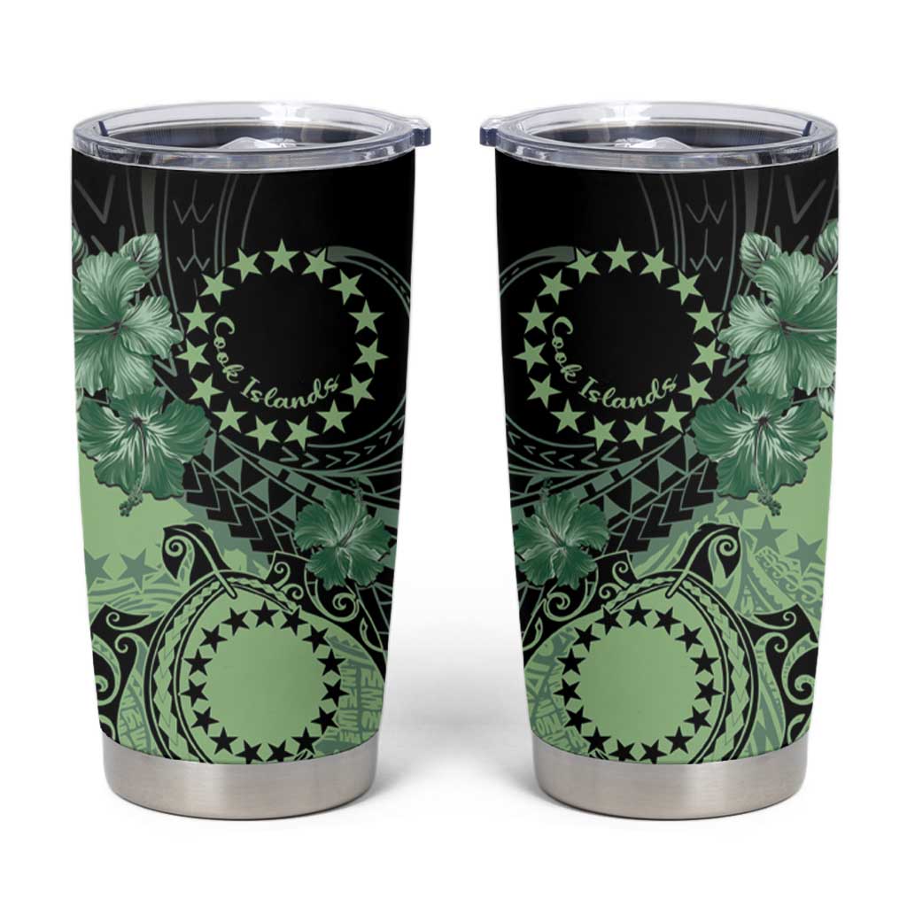 Cook Islands Turtle Tumbler Cup Stars and Hibiscus - Green LT01 Green - Polynesian Pride