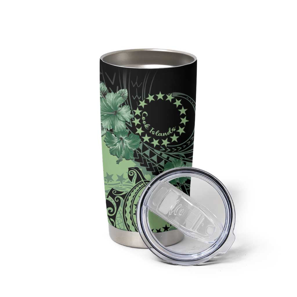 Cook Islands Turtle Tumbler Cup Stars and Hibiscus - Green LT01 - Polynesian Pride