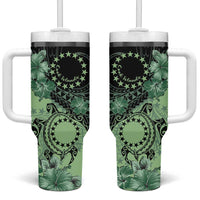 Cook Islands Turtle Tumbler With Handle Stars and Hibiscus - Green LT01 One Size: 40 oz Green - Polynesian Pride