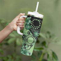 Cook Islands Turtle Tumbler With Handle Stars and Hibiscus - Green LT01 - Polynesian Pride