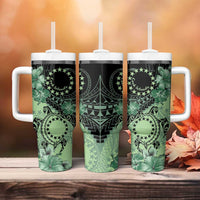 Cook Islands Turtle Tumbler With Handle Stars and Hibiscus - Green LT01 - Polynesian Pride