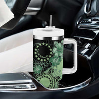 Cook Islands Turtle Tumbler With Handle Stars and Hibiscus - Green LT01 - Polynesian Pride