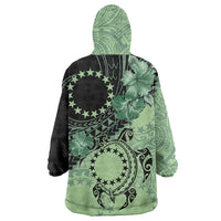Cook Islands Turtle Wearable Blanket Hoodie Stars and Hibiscus - Green