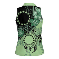 Cook Islands Turtle Women Sleeveless Polo Shirt Stars and Hibiscus - Green