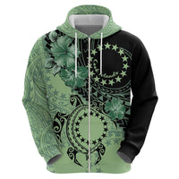 Cook Islands Turtle Zip Hoodie Stars and Hibiscus - Green