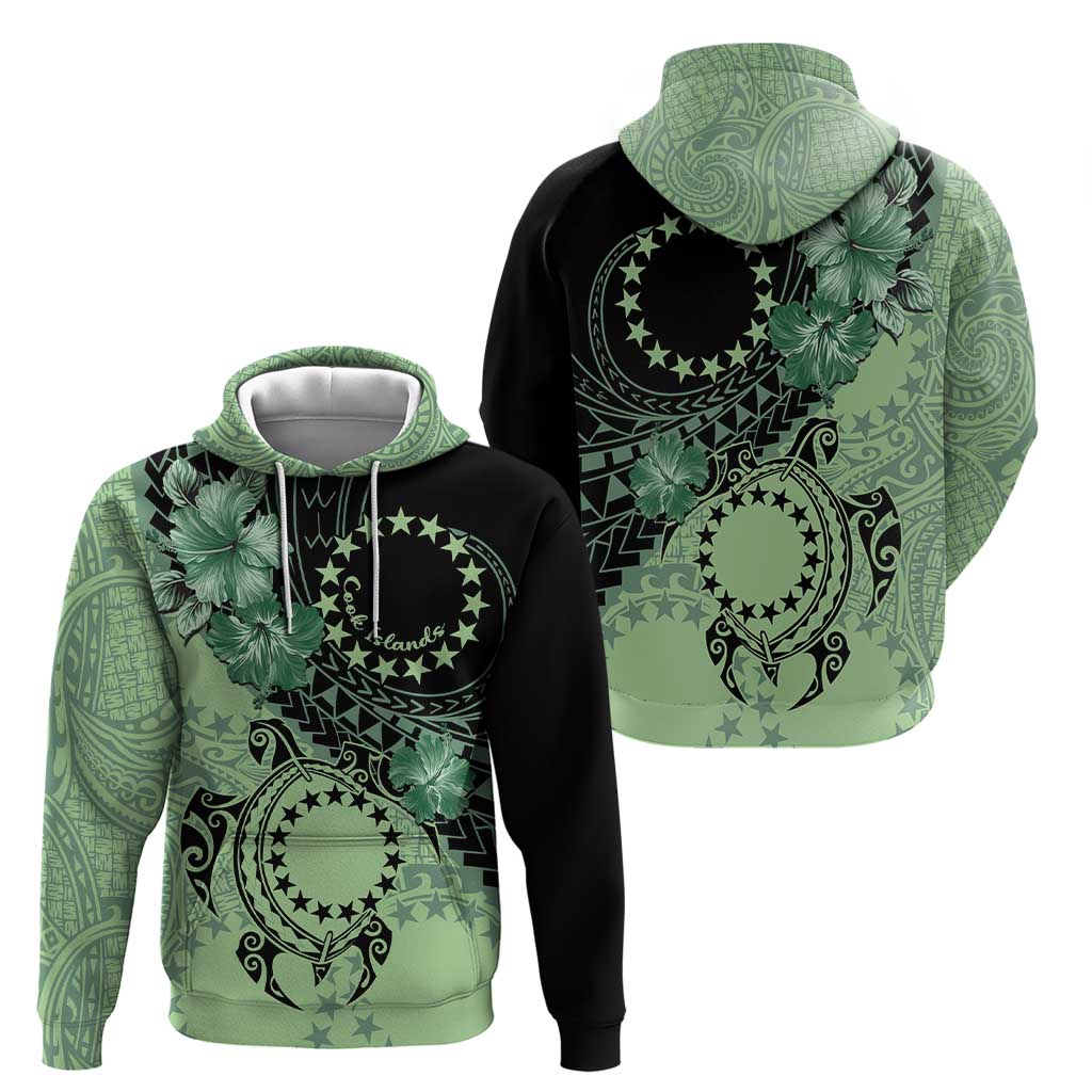 Cook Islands Turtle Zip Hoodie Stars and Hibiscus - Green