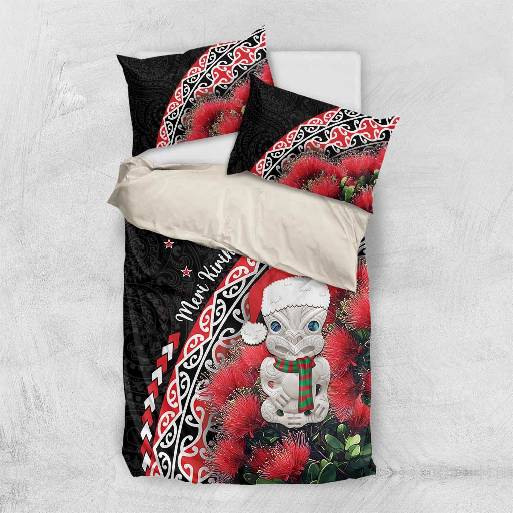 New Zealand Christmas Meri Kirihimete Bedding Set Santa Hei Tiki Pohutukawa