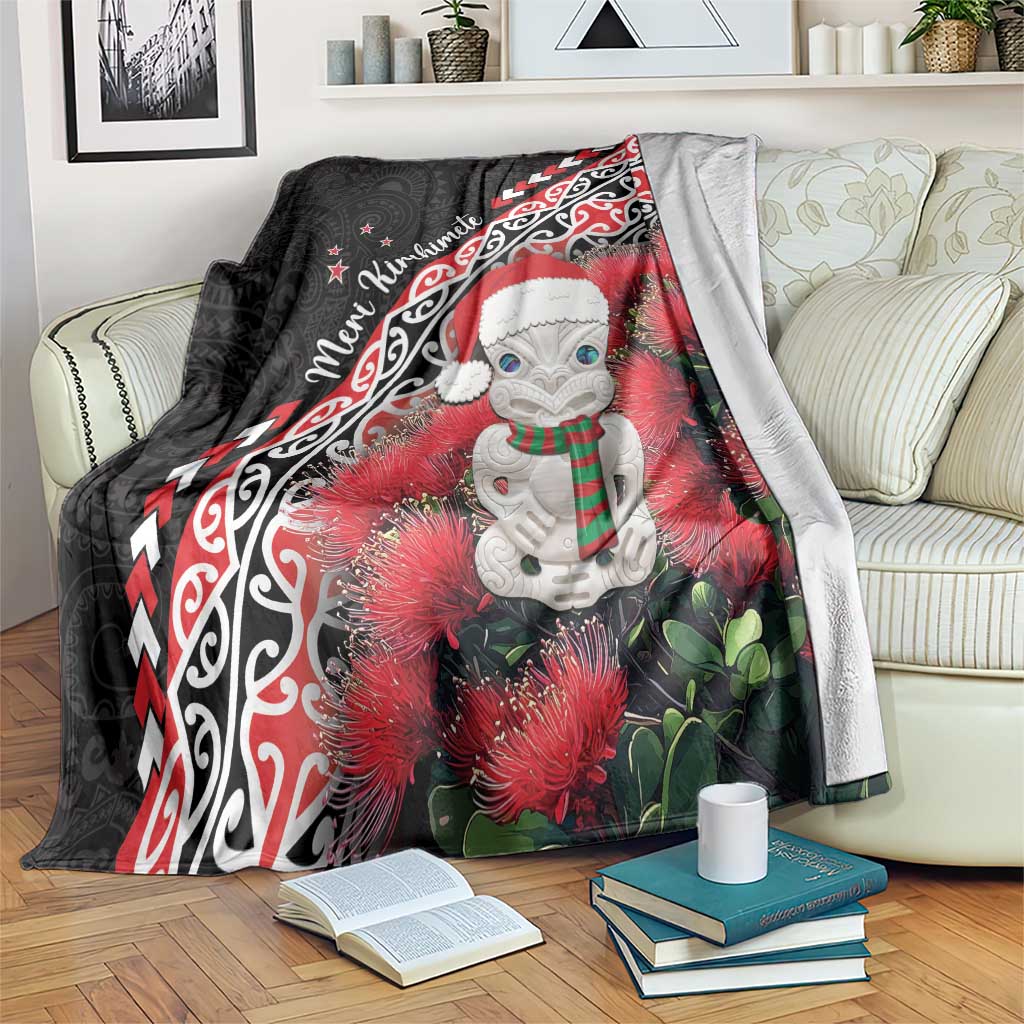 New Zealand Christmas Meri Kirihimete Blanket Santa Hei Tiki Pohutukawa LT01 Black - Polynesian Pride