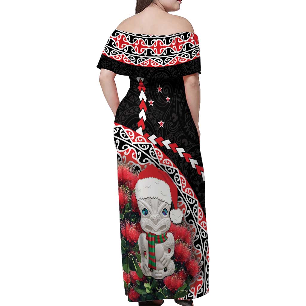 New Zealand Christmas Meri Kirihimete Family Matching Off Shoulder Maxi Dress and Hawaiian Shirt Santa Hei Tiki Pohutukawa