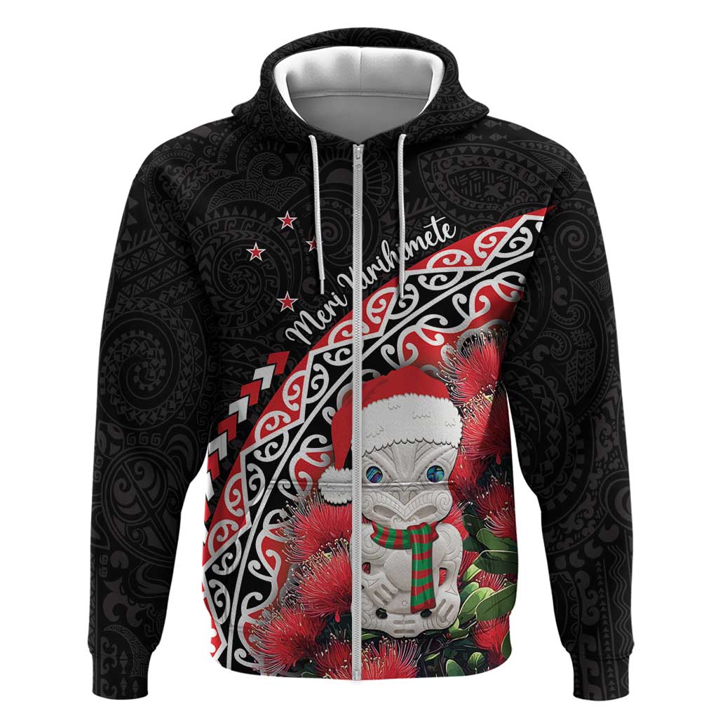 New Zealand Christmas Meri Kirihimete Hoodie Santa Hei Tiki Pohutukawa
